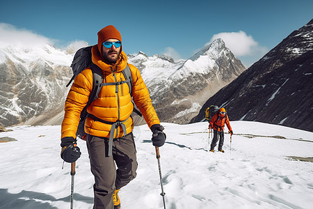 最高峰海拔的登山者背景图片