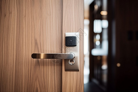 酒店木门上的电子卡智能锁背景