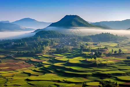 郊外的梯田风景图片