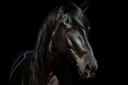 毛发柔顺的黑色马匹图片