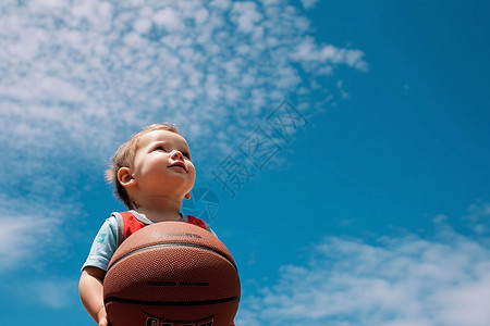蓝天下玩篮球的儿童图片