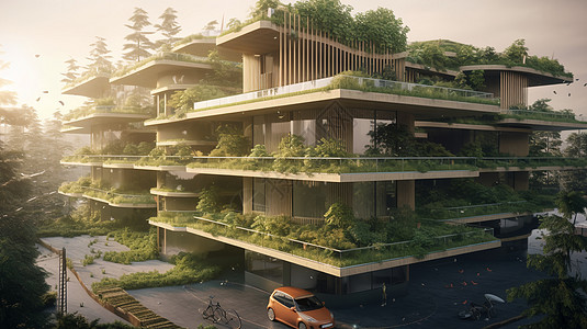 屋顶太阳能电池板的未来派建筑图片