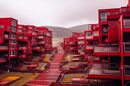 红色大气建筑群背景图片