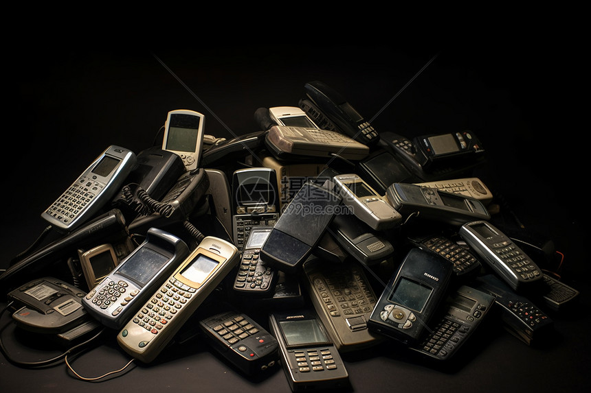 一堆废弃的旧手机图片