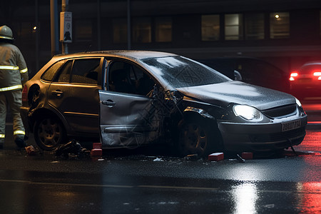 夜间街道上的车祸图片
