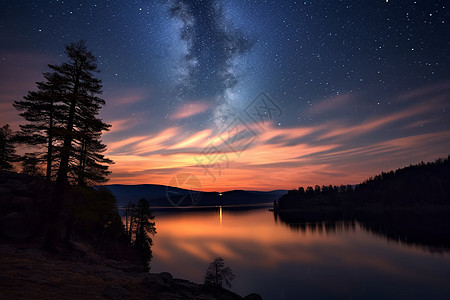 黄昏的湖泊景观图片