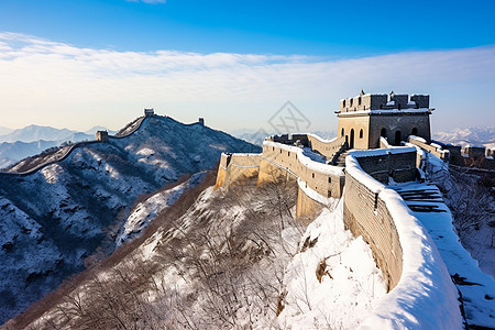 雪景中的古建筑背景图片