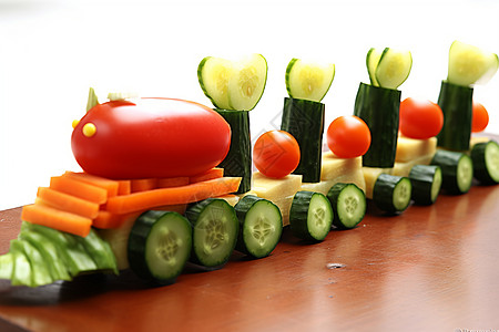小火车和小朋友蔬菜雕刻小火车背景