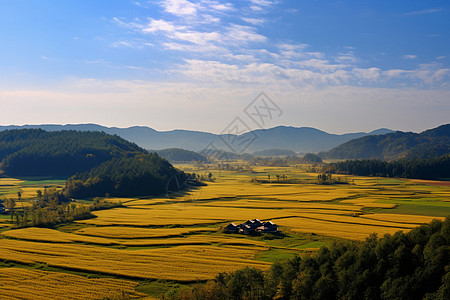 百望山森林公园一望无际的稻田背景