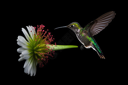 小鸟在花朵旁飞舞图片