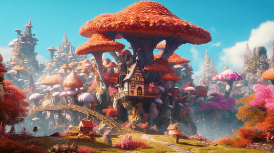 巨大的蘑菇屋图片