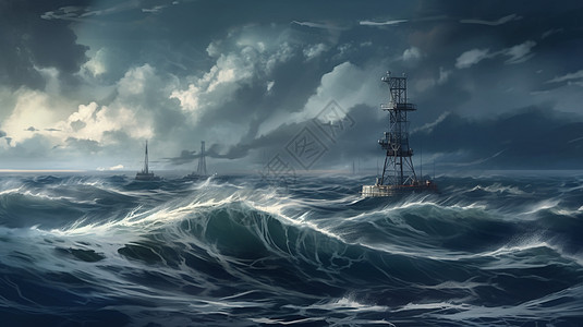 海洋能源工厂的程式化插图图片