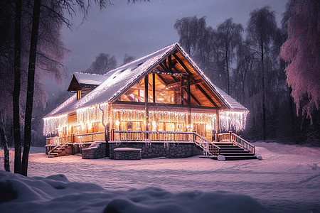 森林里的小木屋森林里的雪屋背景