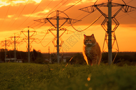 夕阳下的黄猫图片
