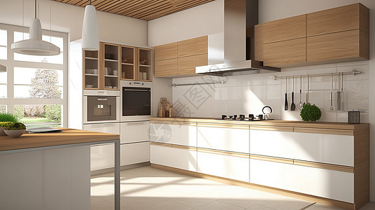 白色木质的厨房图片