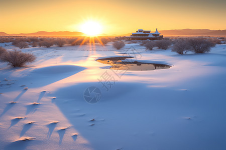 雪地下的水图片