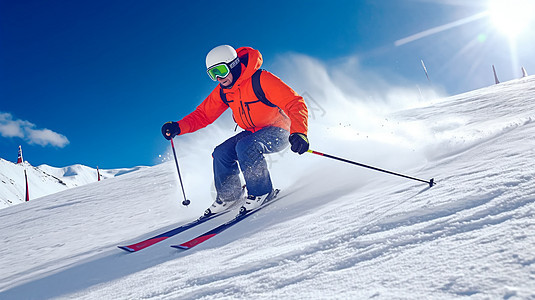 男子斜坡上滑雪图片