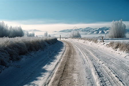 雪路树冬季雪路特写背景