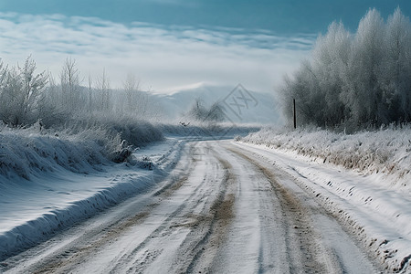 雪路树冬季雪路背景