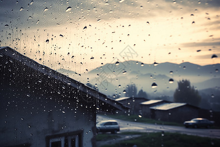 雨雾天窗户上的水珠背景