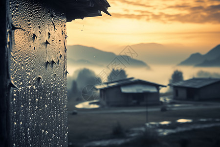 雨雾天雨后的村庄背景