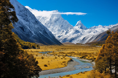 甘孜州稻城亚丁风景美丽的雪山背景