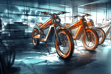电动自行车的水彩画背景图片