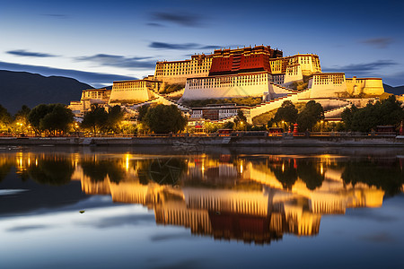 布达拉宫夜景布达拉宫的风景背景