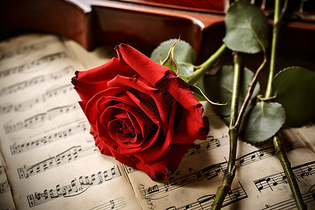 手绘玫瑰花乐谱上的玫瑰花背景