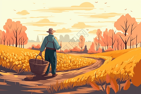 一位站在田里的农民图片