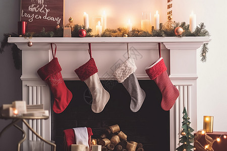 壁炉上的圣诞节袜子图片