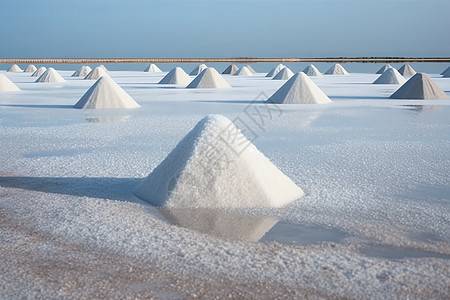 海洋盐场的盐场堆图片