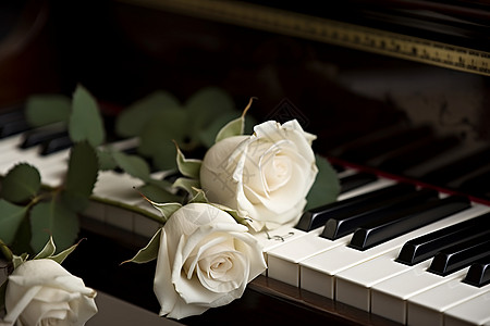 钢琴键上的玫瑰图片