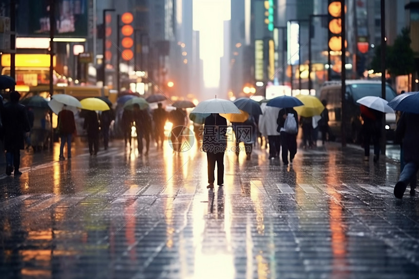 下暴雨的城市图片