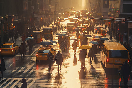 暴雨中的行人图片