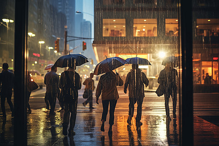 暴雨中的人们高清图片