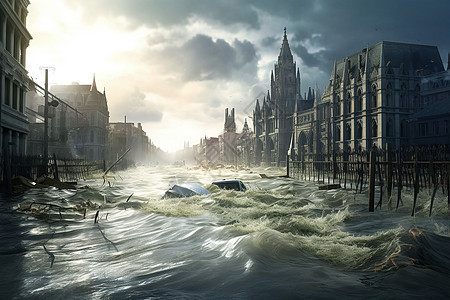 洪水浸泡的城市图片