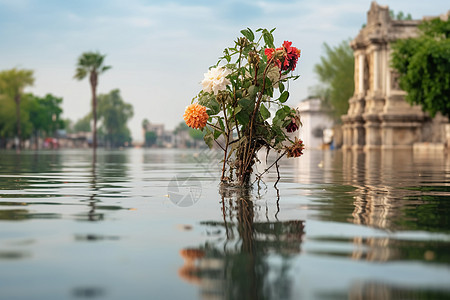在洪水中绽放的花朵图片