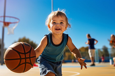 室外篮球球场上运动的小男孩背景