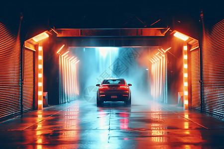 LED灯光的洗车隧道图片