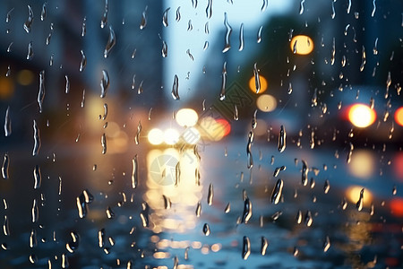 城市雨水暴雨中城市的雨滴背景