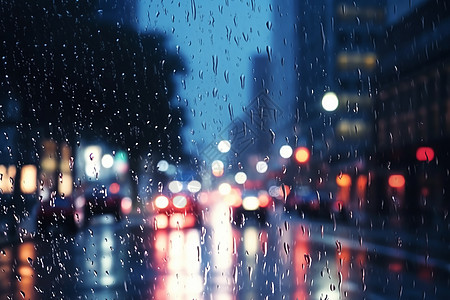 城市雨水城市中下雨的雨滴背景