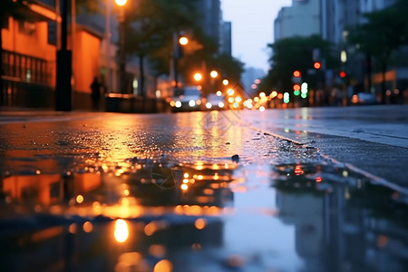 城市雨水城市下过雨的街道背景