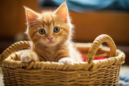 小猫在篮子里玩耍图片