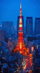 日本建筑东京塔的夜景背景