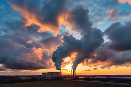日落时工厂排放的气体图片
