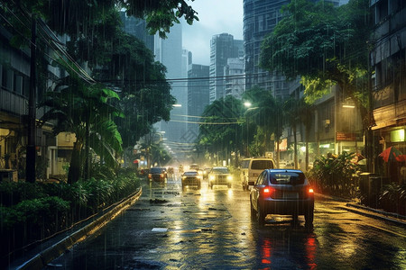 倾盆大雨的城市图片