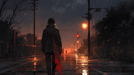 雨夜街头的男青背景图片