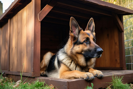 躺在狗窝里面牧羊犬图片