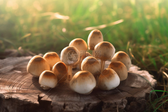 木桩上的菌类蘑菇图片